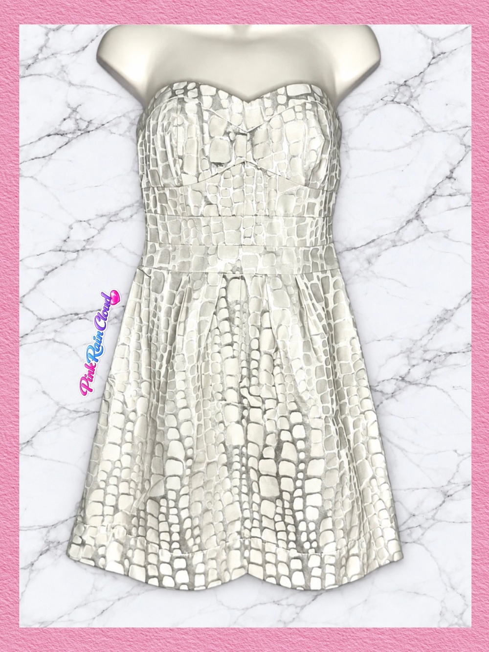 American Eagle Y2K Cream White Animal Embossed Strapless Mini Dress Women’s 4